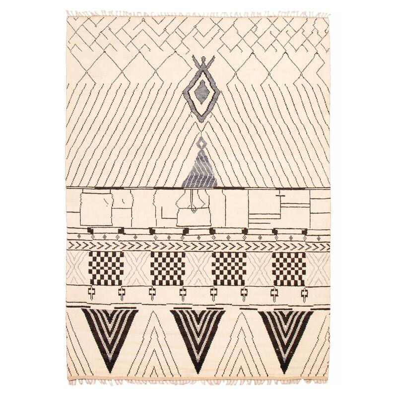ECARPETGALLERY Hand-knotted Pak Finest Marrakesh Cream Wool Rug - 9'0 x 12'5 - Cream - 9'0 x 12'5