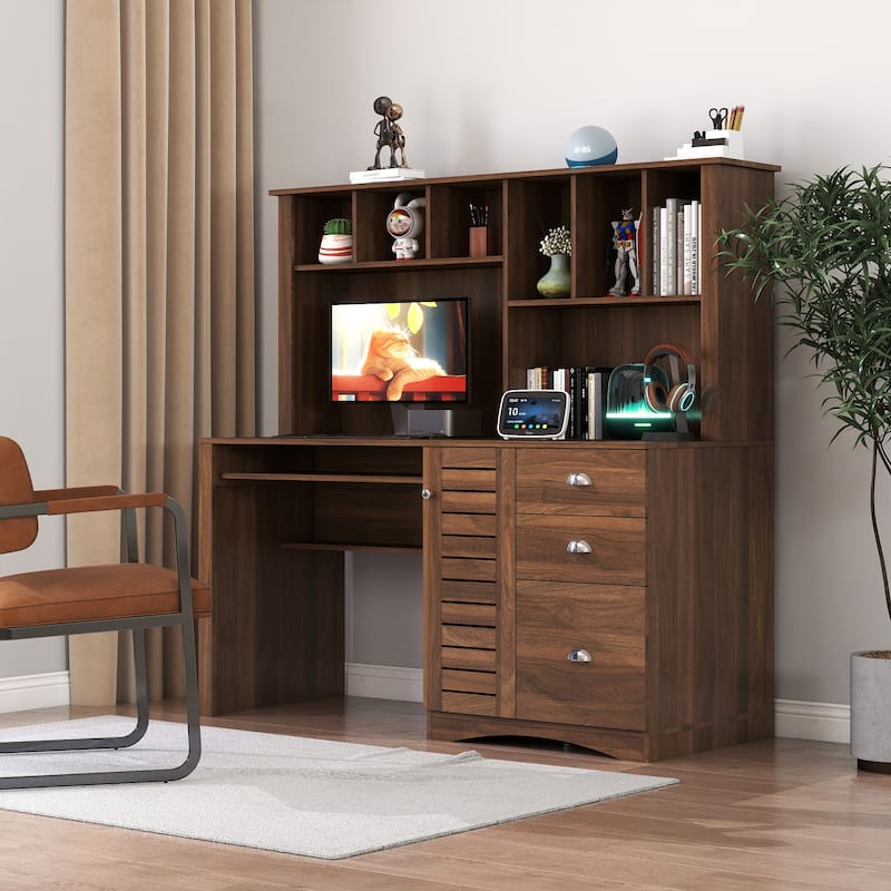 Antiqued White Home Office Desk with Hutch‌