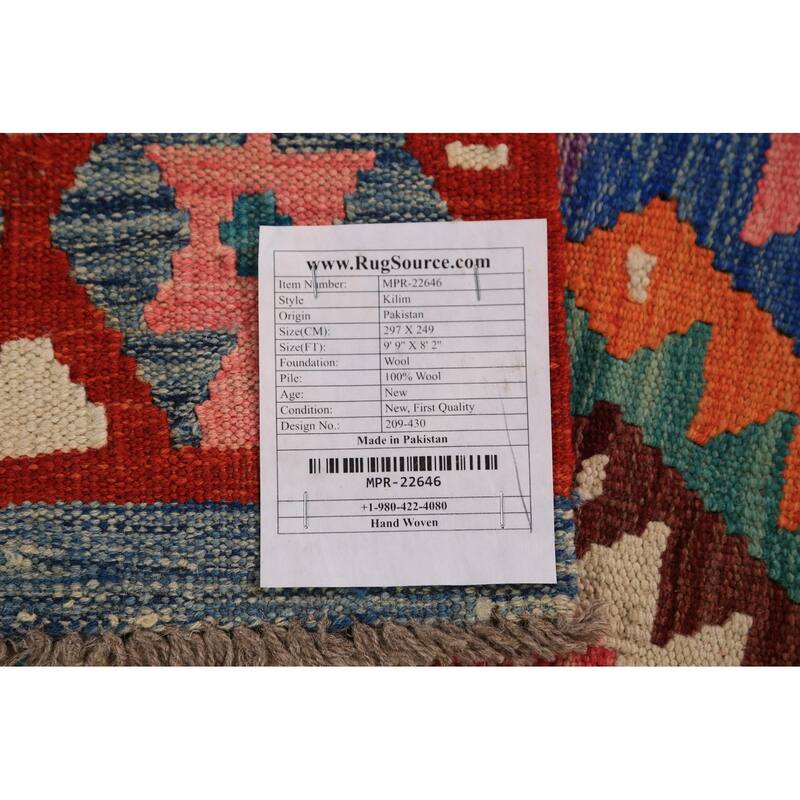 Reversible Kilim Oriental Area Rug Hand-Woven Orange Wool Carpet - 8'2" x 9'9"
