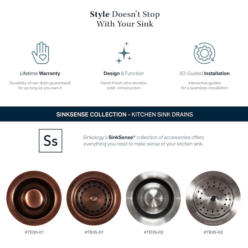 SinkSense Stainless Steel 3.5" Basket Strainer Drain with Post Style Basket