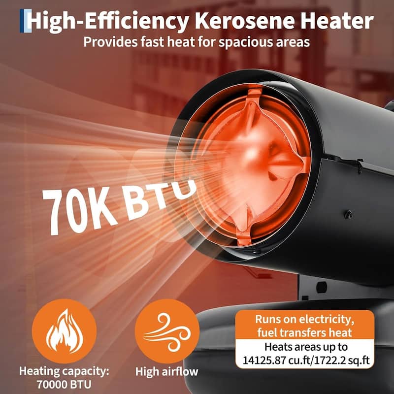 70000 BTUs Forced Air Kerosene Diesel Heater, with Thermostat