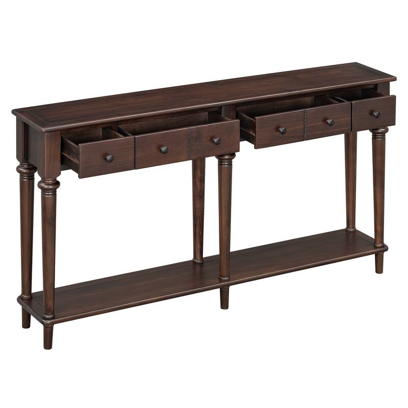 59.8" Retro Console Table with 4 Drawers and Open Shelf for Entryway, Living Room