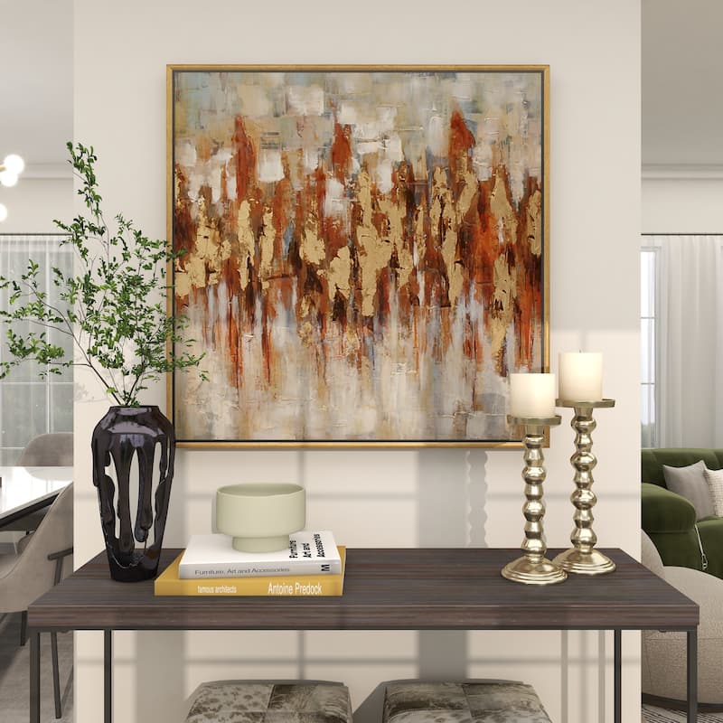 Canvas Abstract Living Room Framed Wall Art with Gold Frame - Gold - Roche River Decor