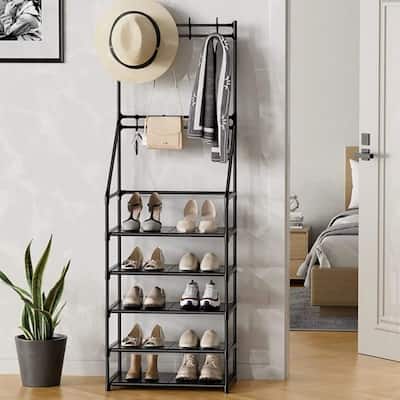 5-Tier Narrow Shoe Rack with 8 Hooks, Organizer for Shoes, Coats