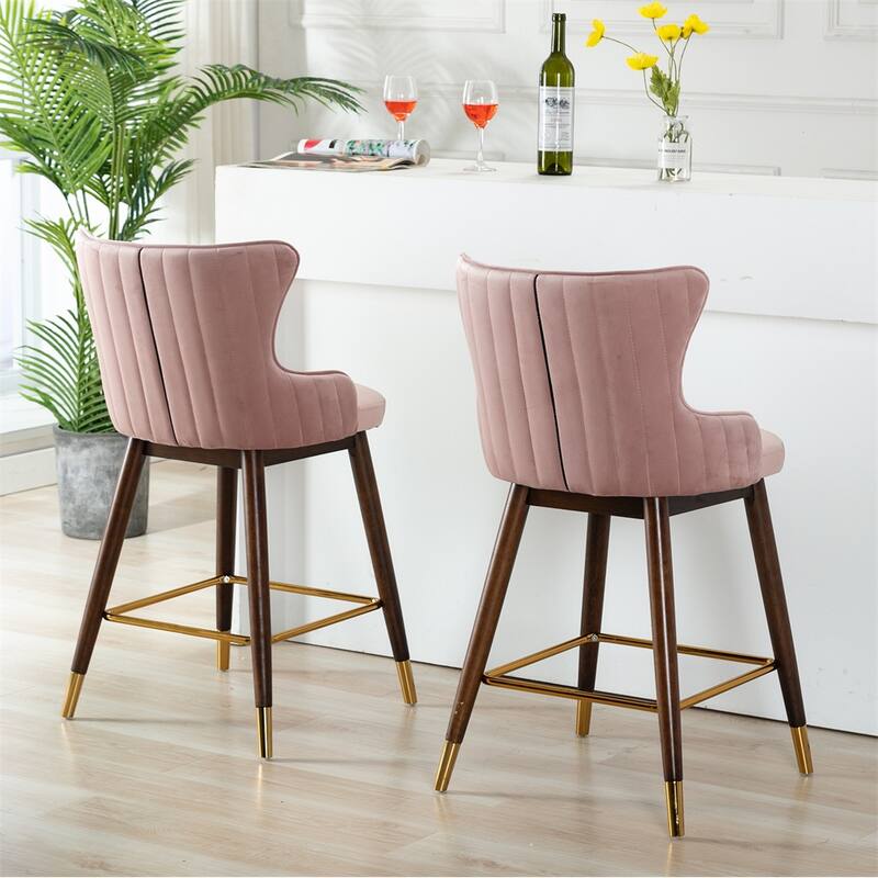 Fabric Upholstered Counter Height Wingback Stools,Set of 2