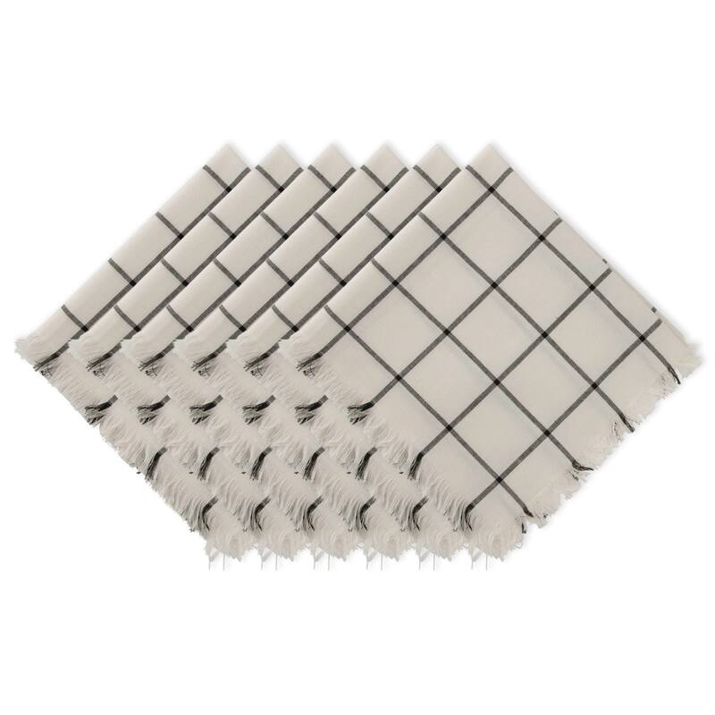 Set of 6 20" x 20" Black and White Check Fringed Napkins
