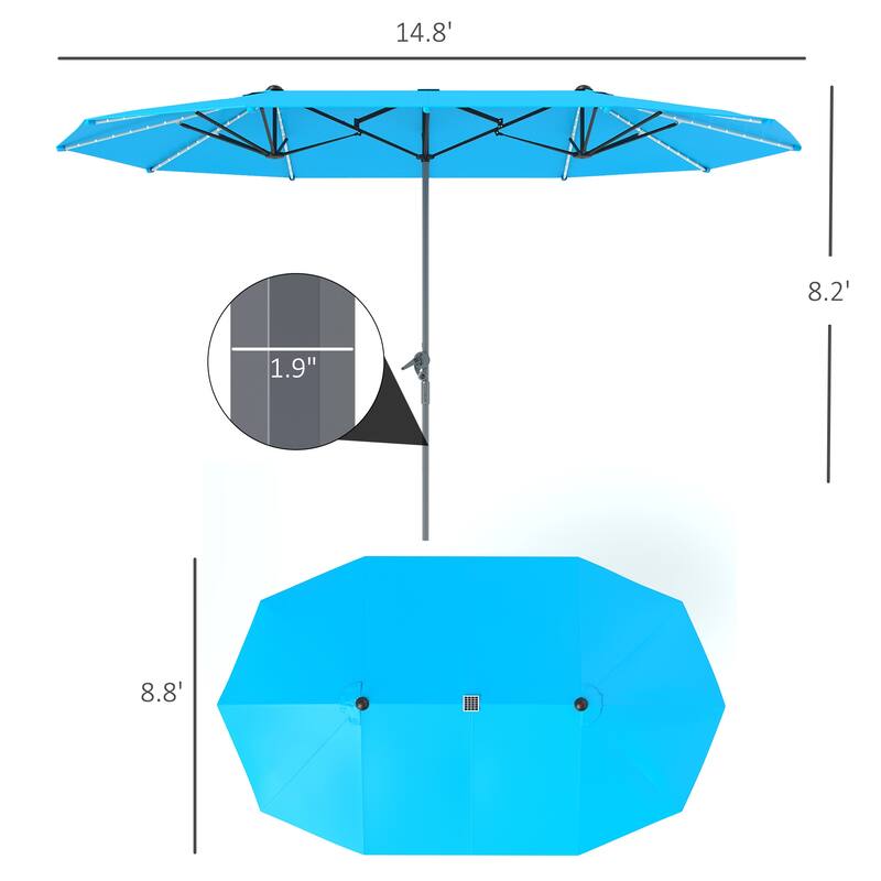 Solar Powered LED Patio Umbrella with UV Protection Outdoor Garden Patio Umbrella with LED Lights Crank Lift