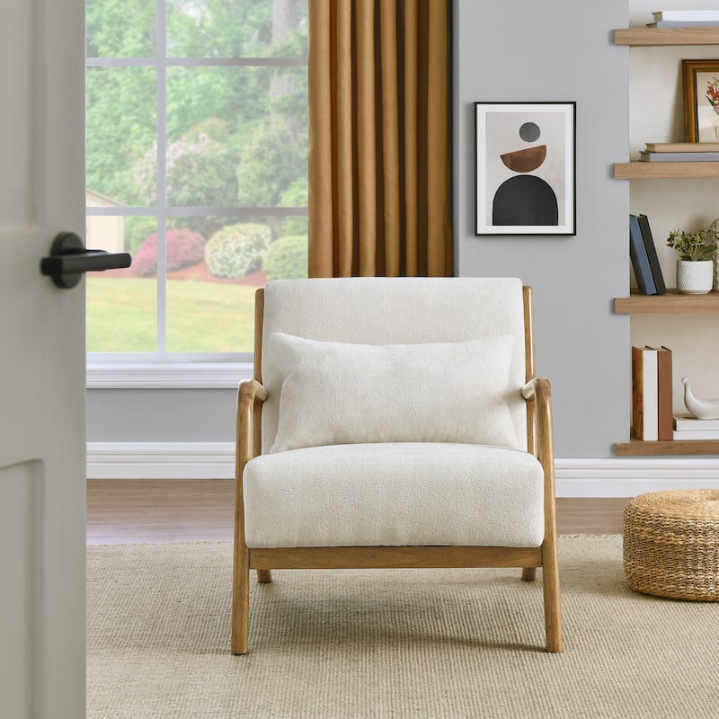 Eterna Mid-Century Modern Style Accent Chair with Removable Lumbar Pillow, Black Finish Solid Wood Legs