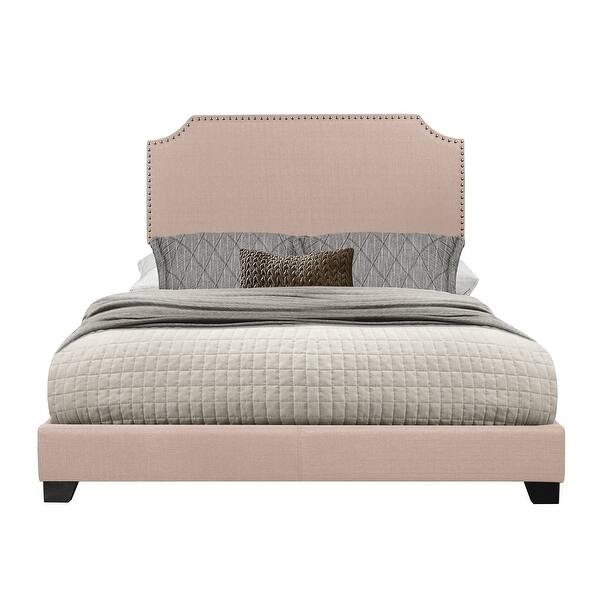slide 2 of 14, Modern Nailhead Trim Upholstered Platform Bed Frame