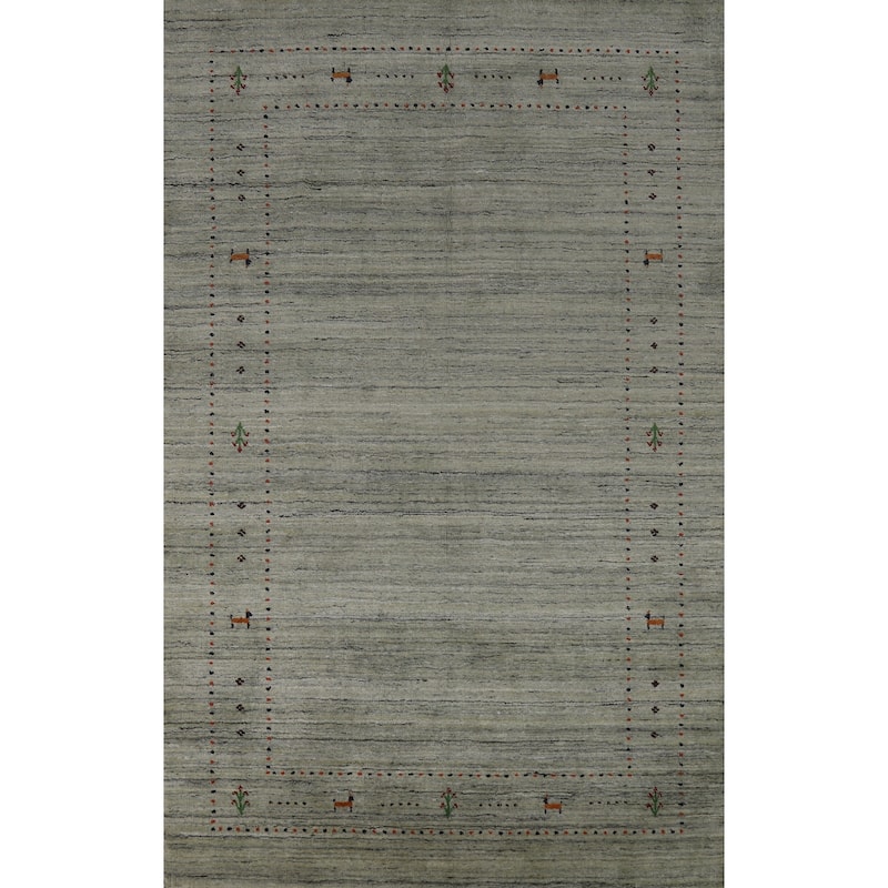 Hand Knotted Oriental 100% Wool Carpet Tribal Animal Pictorial Greys & Charcoal Gabbeh Area Rug - 8' 1'' X 5' 0''