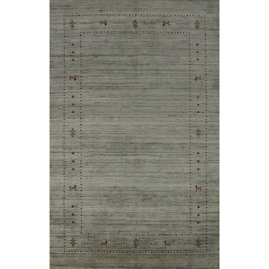 Hand Knotted Oriental 100% Wool Carpet Tribal Animal Pictorial Greys & Charcoal Gabbeh Area Rug - 8' 1'' X 5' 0''