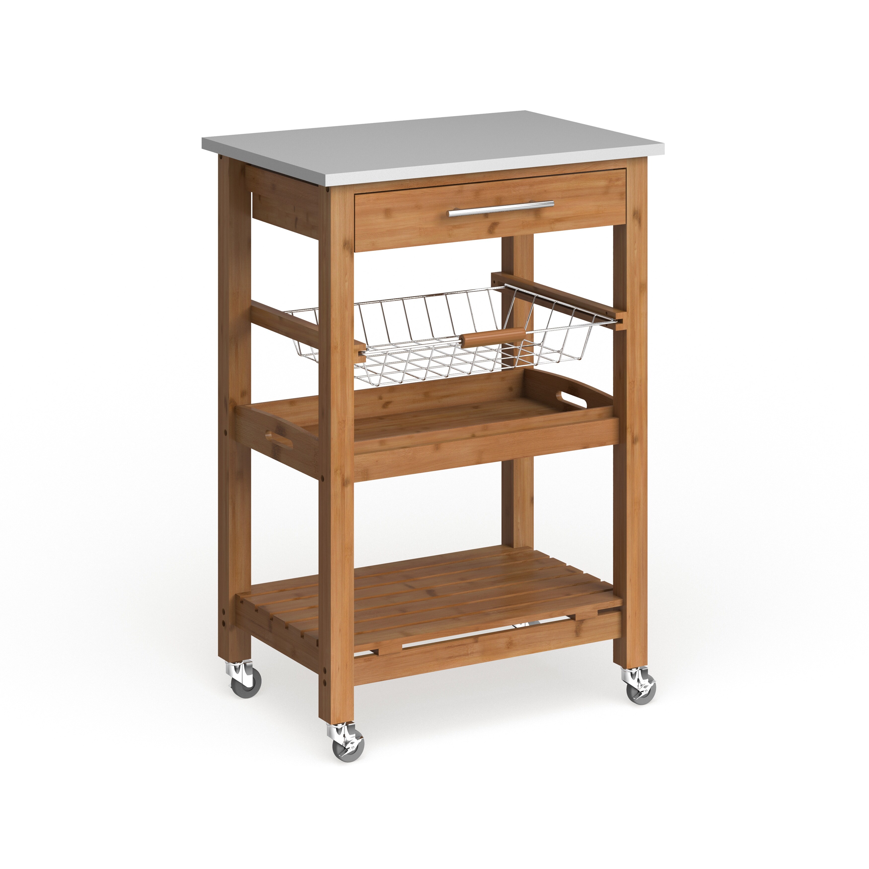 Porch & Den Ramsey Bamboo Kitchen Cart with Stainless ...