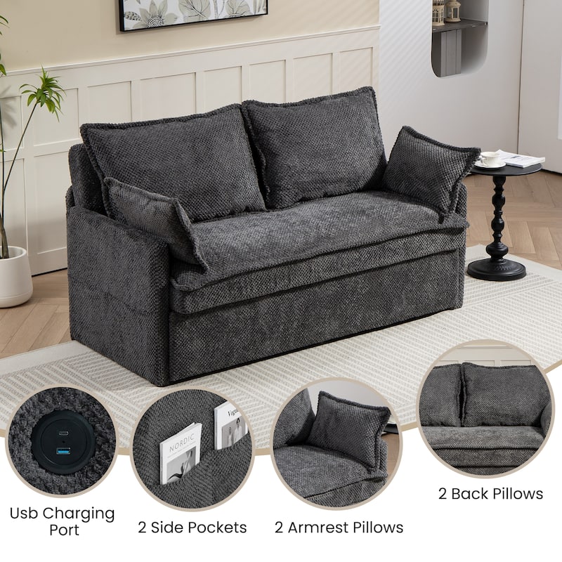 GDFStudio - Harper Lane Corduroy Convertible Sofa Bed with USB Charging & Side Storage for Cozy Apartment Living