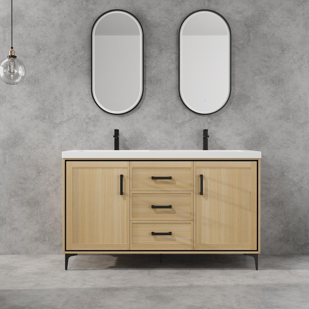 BNK 60'' Bathroom Vanity With Sink, Freestanding Bathroom Vanity with 3 Drawers and 2 Soft Close Doors