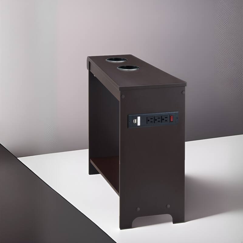 Narrow End Table with Charging Station - Side Table Nightstand with Storage, 2 Power Outlets & 2 USB Ports