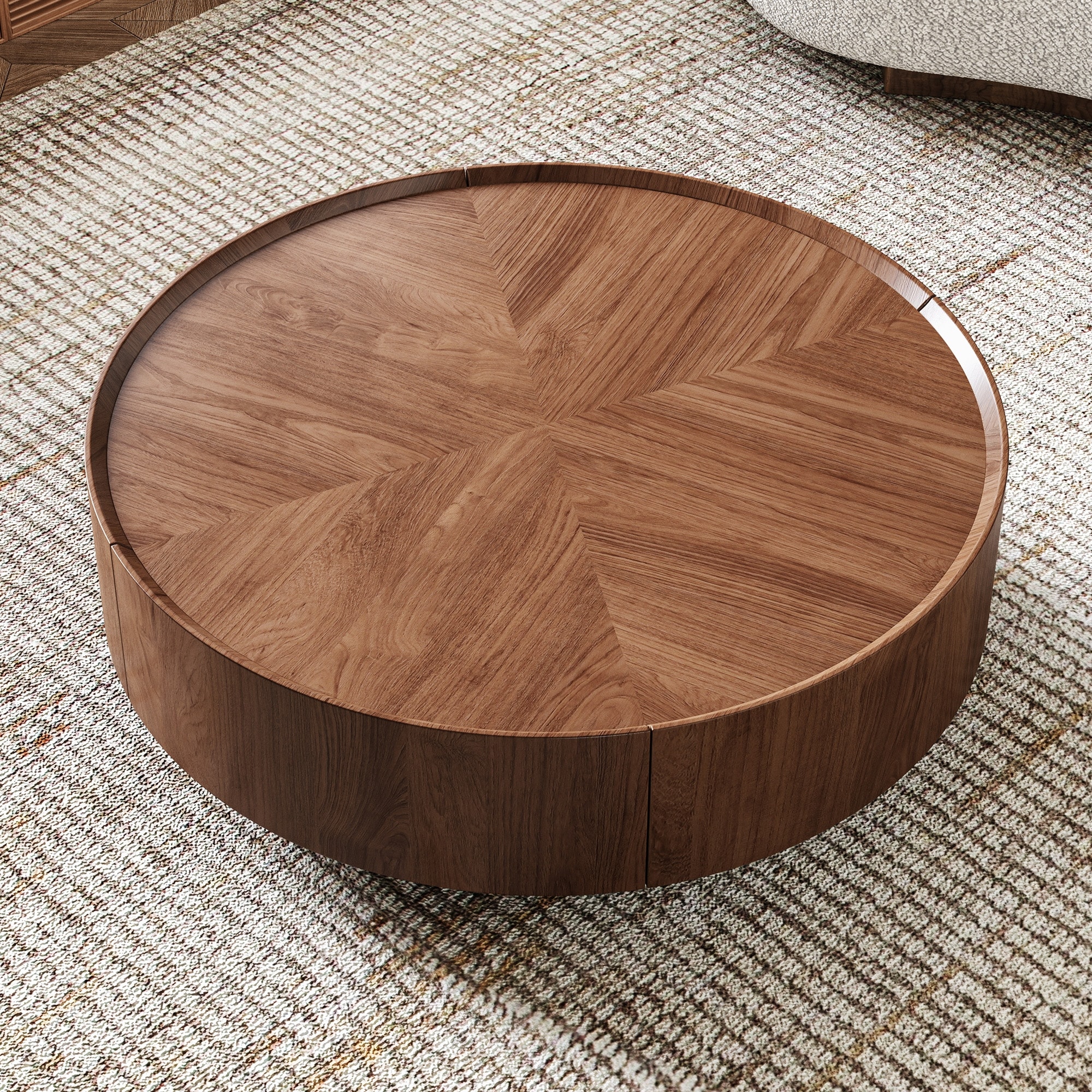 X-TAGE WALNUT 【ROUND L】 Mid-Century Modern Round Walnut Wood Finish Living Room Table for