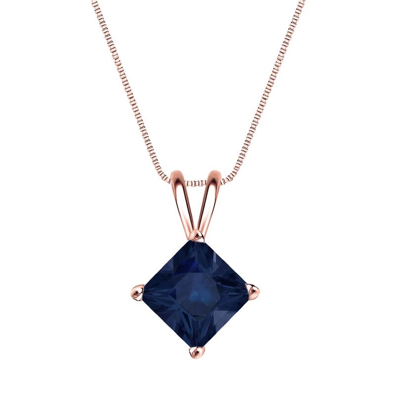 Auriya 14k Gold Princess-cut Sapphire Solitaire Necklace 1 1/2ct TW