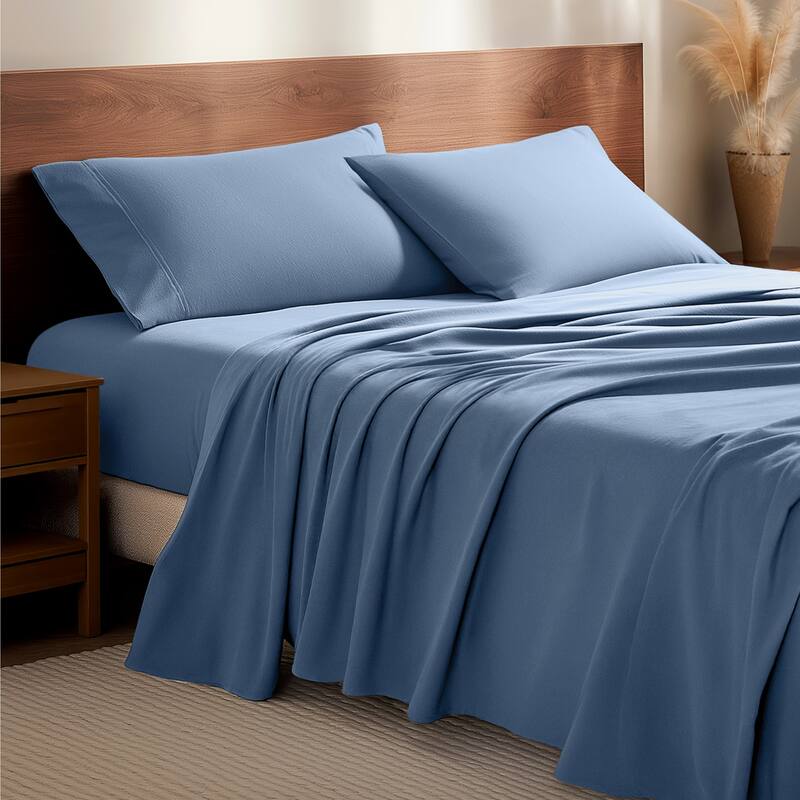 Bare Home Cotton Flannel Sheet Set - Velvety Soft Heavyweight - Twin XL - Coronet Blue