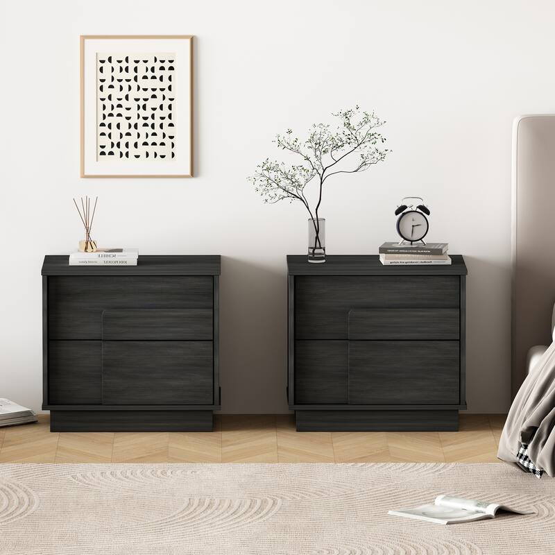 Manhattan Comfort Modern Horizon 2 Drawer Nightstand Set of 2 - Charcoal Grey