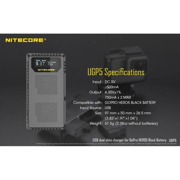 Shop Nitecore Ugp5 Gopro Hero5 Black Battery Charger On Sale