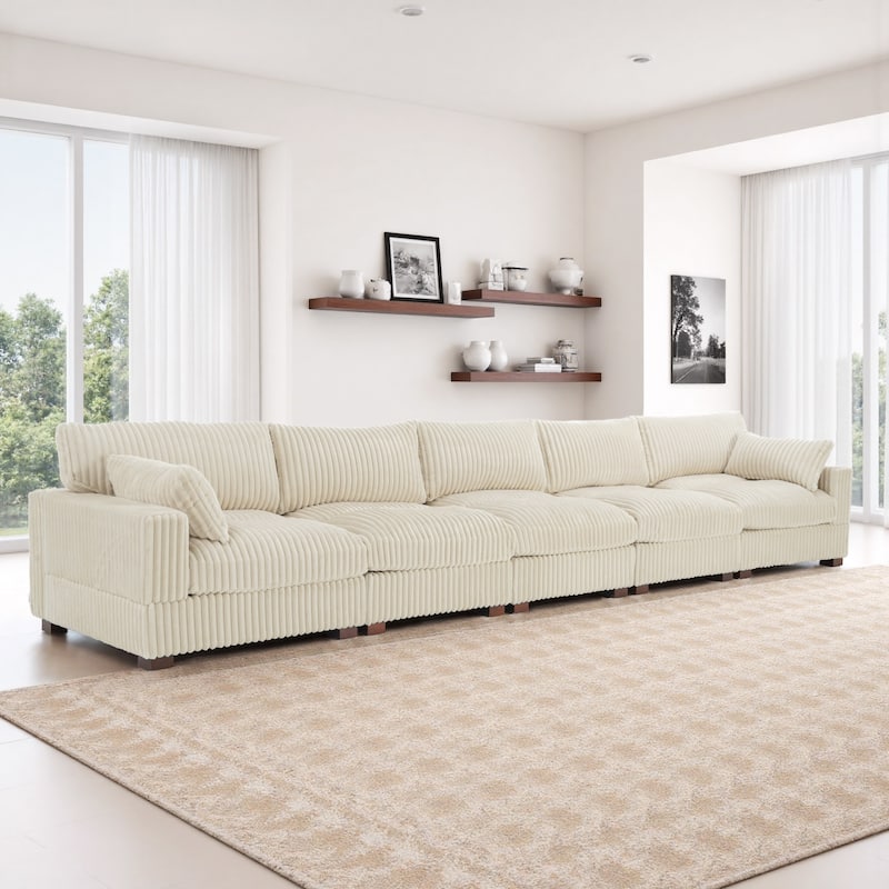 U-shaped Modular Sectional Set Upholstered Sofa Couch - 5-piece/White