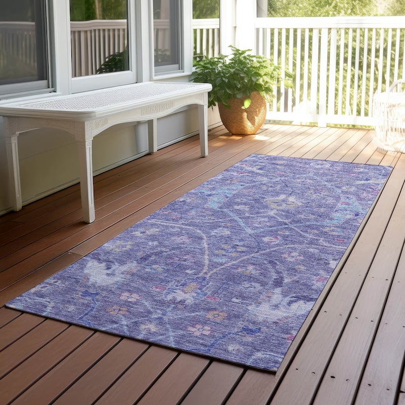 Machine Washable Indoor/ Outdoor Traditional Vintage Chantille Rug - Purple - 2'3" x 7'6"