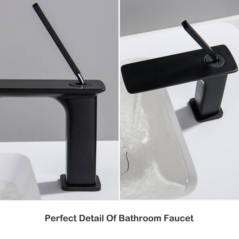 Modern Square Deck Mounted Single Hole Bathroom sink Faucet in Black