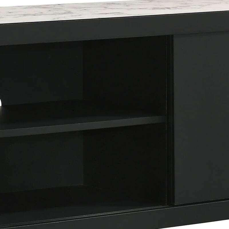 Amey TV Stand Media Cabinet, 2 Sliding Doors and 2 Shelves, Black Wood