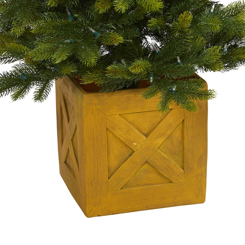 5Ft Artificial Christmas Tree with Lights & Planter - Indoor Holiday Decor, Small Xmas Tree - Green - 60