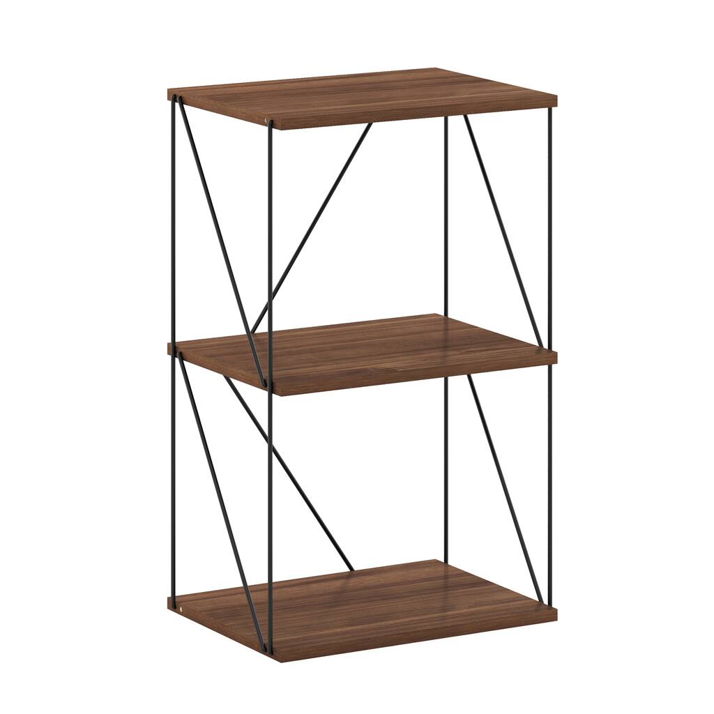 Furinno Rata 3-Tier Industrial Multipurpose Flat Base Shelf Display Rack with Metal Frame,
