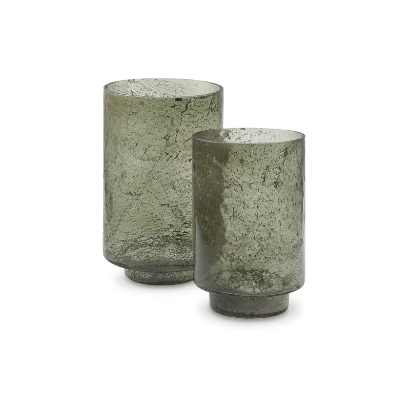 Signature Design by Ashley Clarkton Green Candle Holder Set (Set of 2) - 6.25"W x 6.25"D x 10.13"H