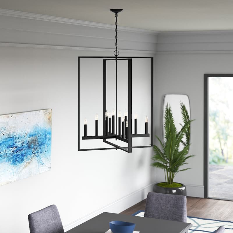 Modern Farmhouse 12-light Geometric Adjustable Metal Candle Chandelier - 31 inches