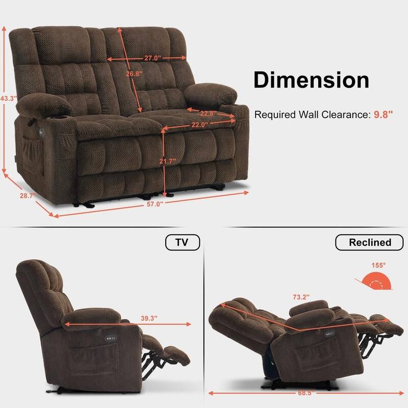 MCombo Power Loveseat Recliner, Electric Reclining Loveseat Sofa with Heat and Vibration, Cupholders, USB Charge Ports RS6314