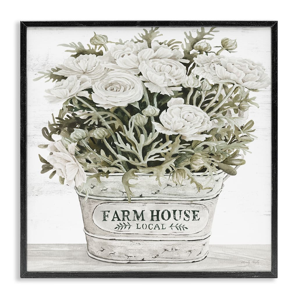 Stupell Farmhouse Planter White Rose Blossoms Rustic Table Framed Wall Art, Design by Cindy Jacobs - Green
