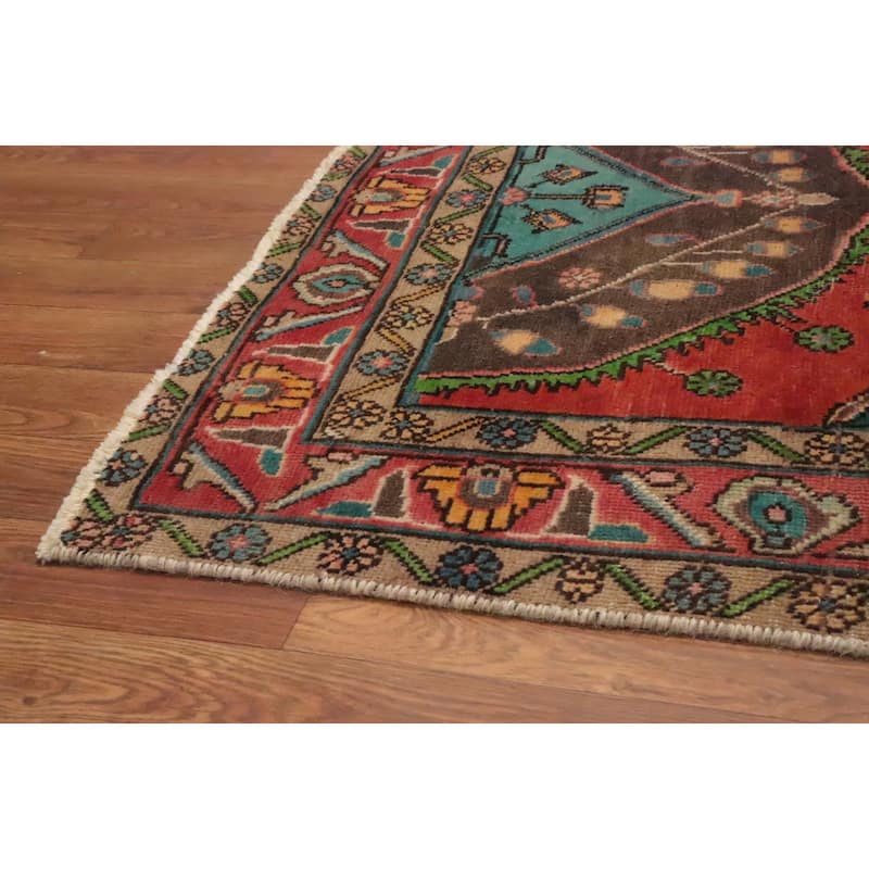 Hand Knotted Oriental 100% Wool Carpet Traditional Geometric Oranges & Rust Tabriz Runner Rug - 13' 3'' X 3' 3''