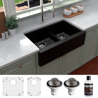 Karran Farmhouse/Apron-Front Quartz Double Bowl Kitchen Sink Kit