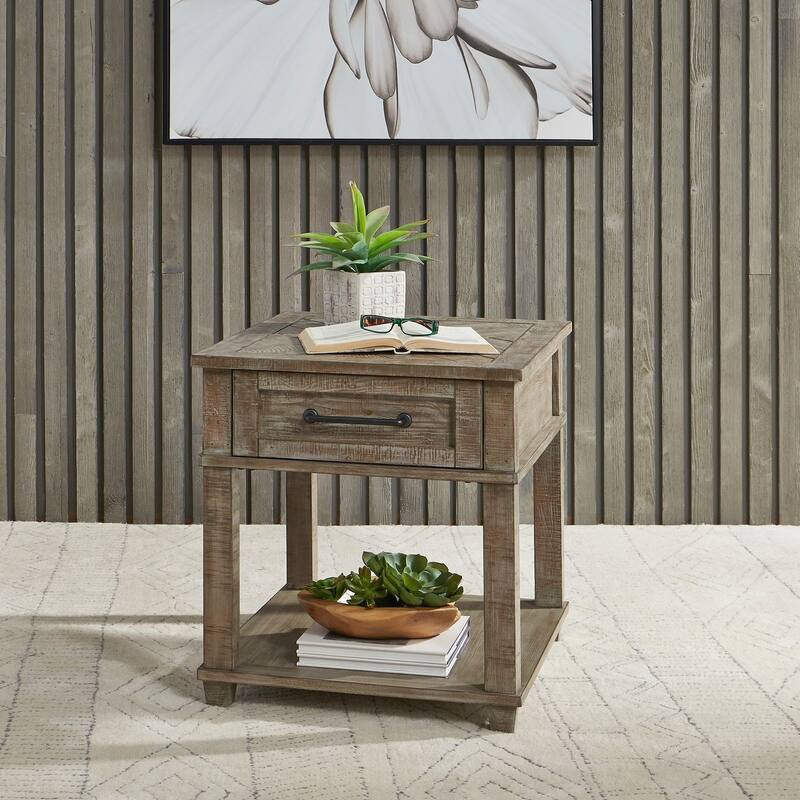 Parkland Falls Weathered Taupe Rectangular End Table - Wood