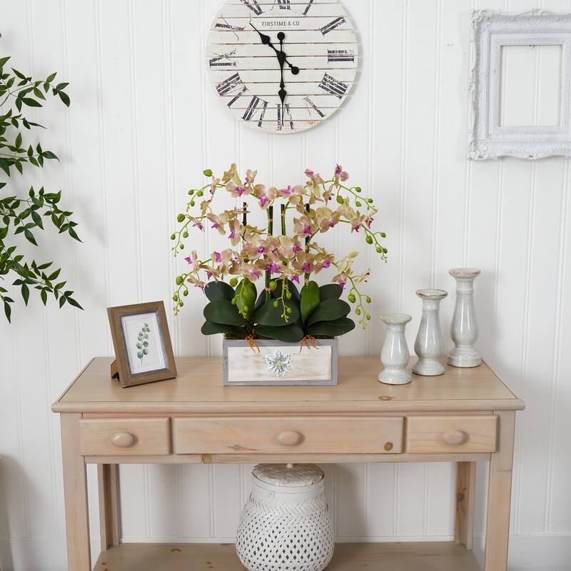 Silk Flower Arrangement Tall Vase Home Decor Coastal Chic Faux Flowers 30 Inch - Purple - 16