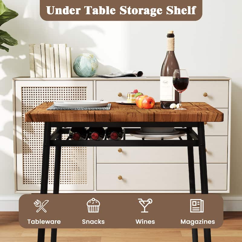 Gymax 3-Piece Wood Square Kitchen Table & Chair Set w/ Metal Frame