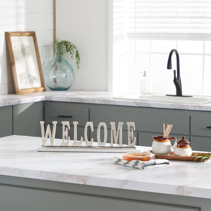 Silver Aluminum Traditional Decorative Sign 6x21x2 In - 21 x 2 x 6