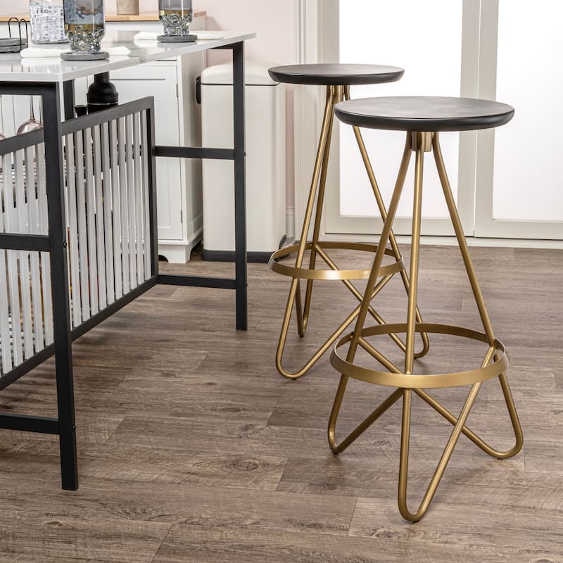 Hula 30" Modern Industrial Metal Backless Circular Bar Stool, by JONATHAN Y