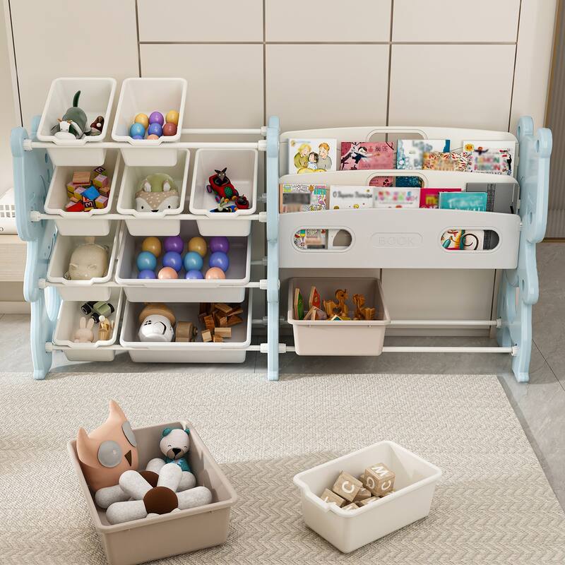 Toy Organizer with 2 Tier Bookshelf