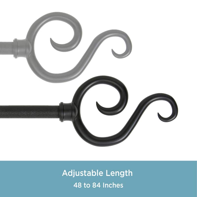 Kenney® Scroll Hook 5/8" Standard Decorative Window Curtain Rod, 28-48", Black