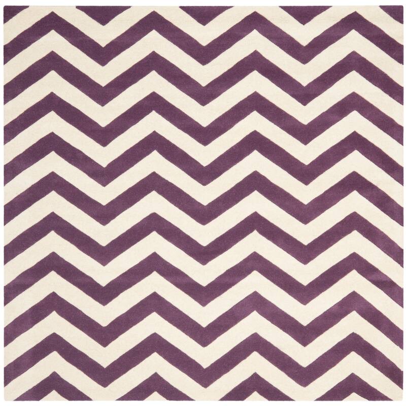 SAFAVIEH Handmade Chatham Traudel Modern Moroccan Wool Rug - 9' Square - Purple/Ivory