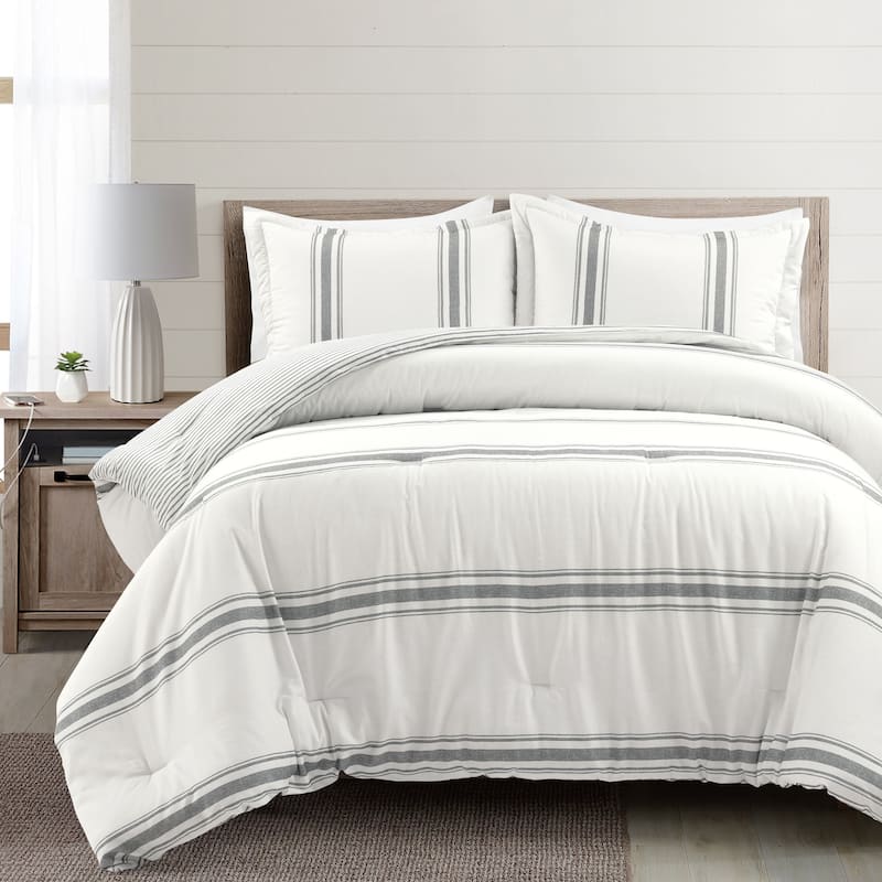 Lush Decor Farmhouse Stripe 3-piece Comforter Set - Dark Grey - King