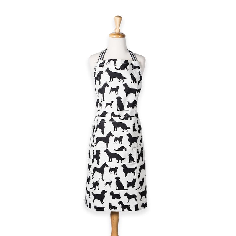 35 Black White Dogs Silhouette Printed Chef Kitchen Apron with Pockets