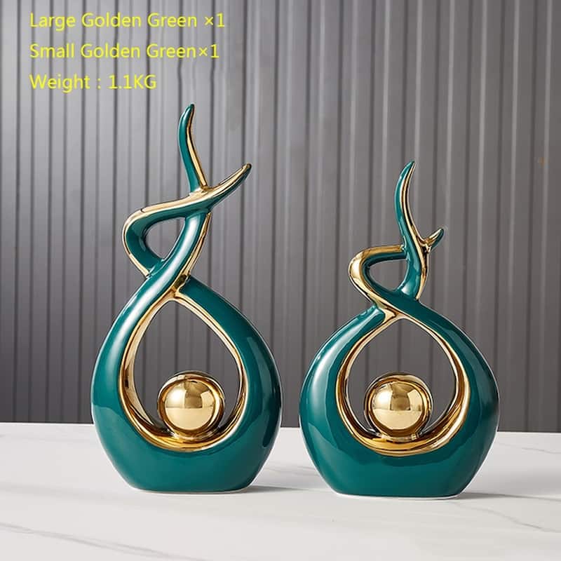 Curata Home Teal Green Enamel Ceramic Abstract Flame Sculpture Small: 10.6" x 6.7", Tall: 12.2" x 6.2"