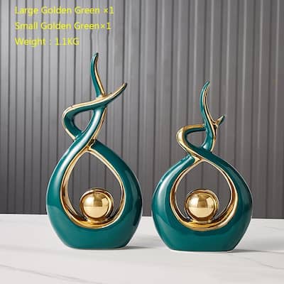 Curata Home Teal Green Enamel Ceramic Abstract Flame Sculpture Small: 10.6" x 6.7", Tall: 12.2" x 6.2"