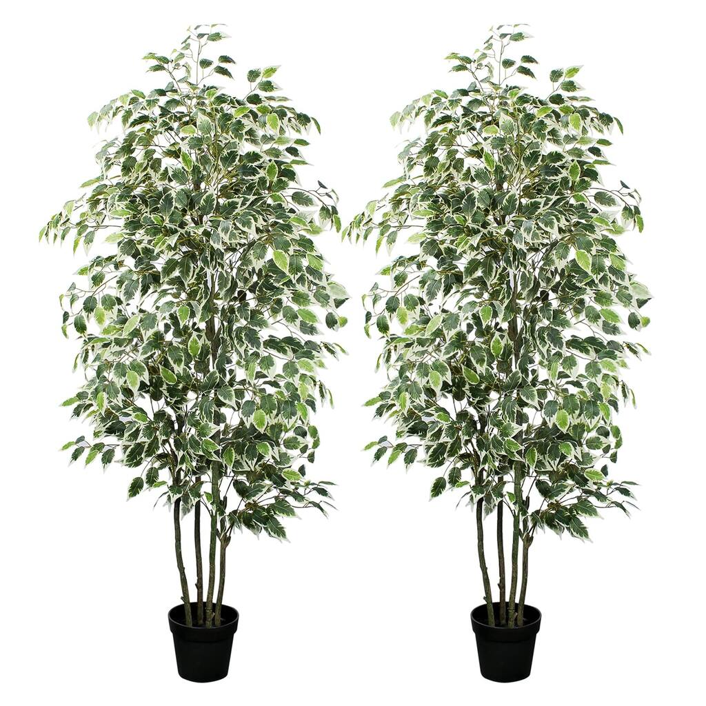 Artificial Ficus Tree,6ft Tall Silk Ficus Tree for Home Decor Indoor & Outdoor Fake Plant Suitable