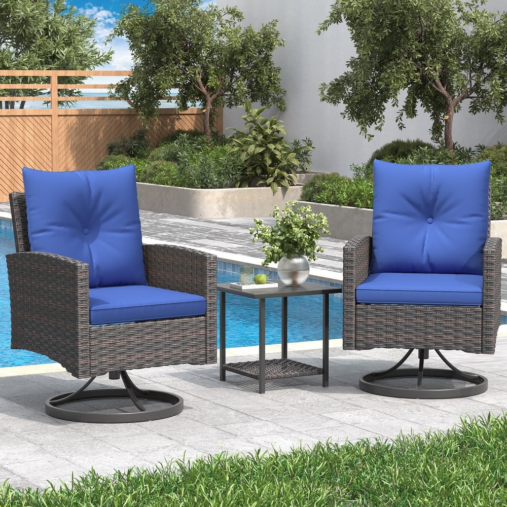 Outdoor Swivel Rocker Patio Chairs Set of 2 with Coffee Table &Cushions, Rattan Bistro Set for Porch, Backyard, Balcony